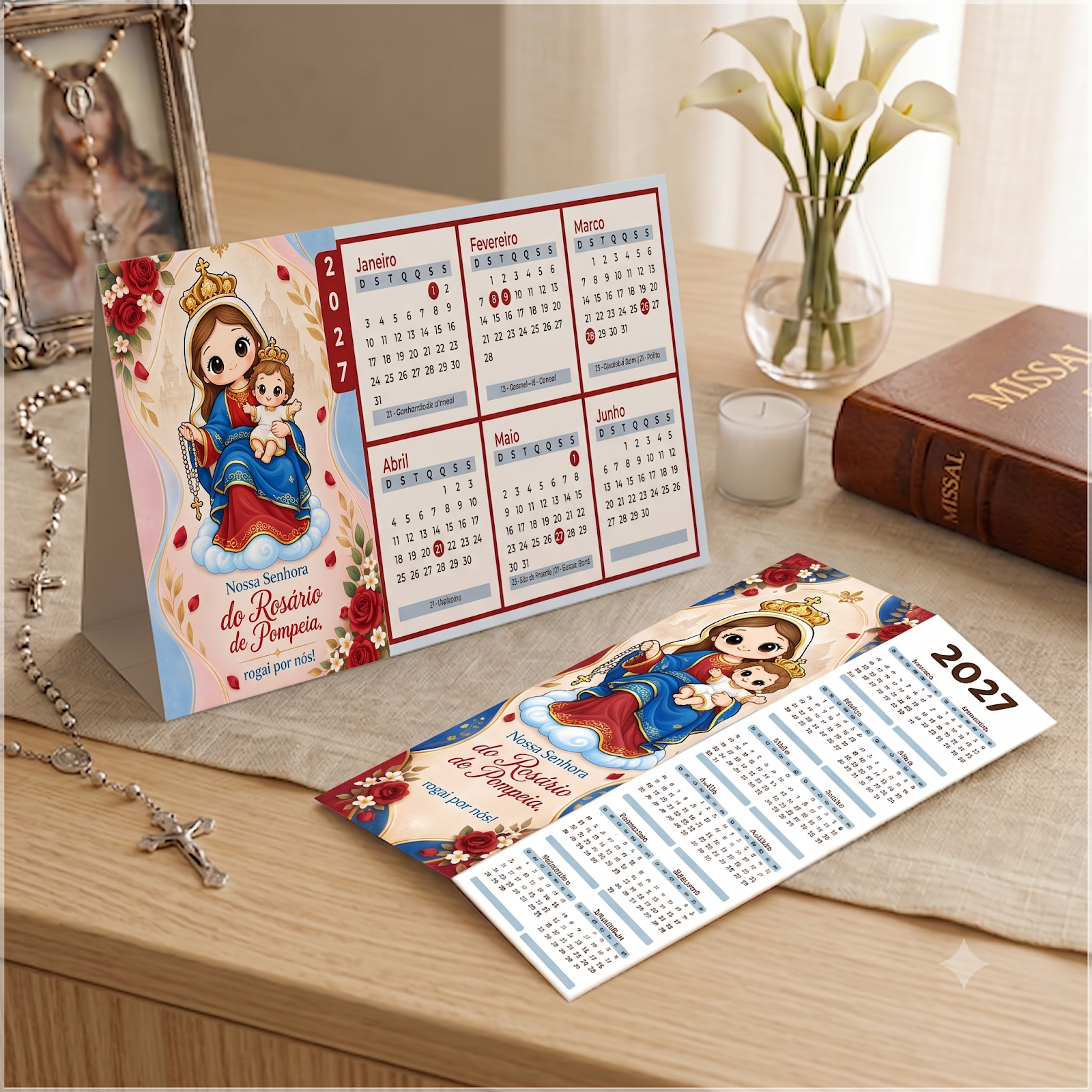 Arquivo de Corte Calendário e Marca Página Religioso Nossa Senhora do Rosário de Pompeia 31