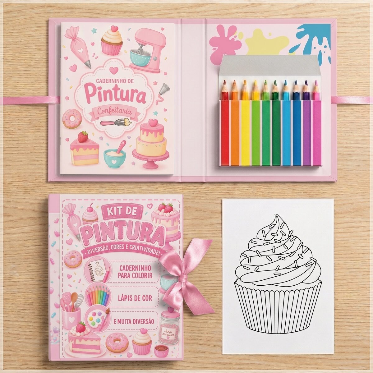 Arquivo de Corte Kit de Colorir Confeitaria Doces Menina 2