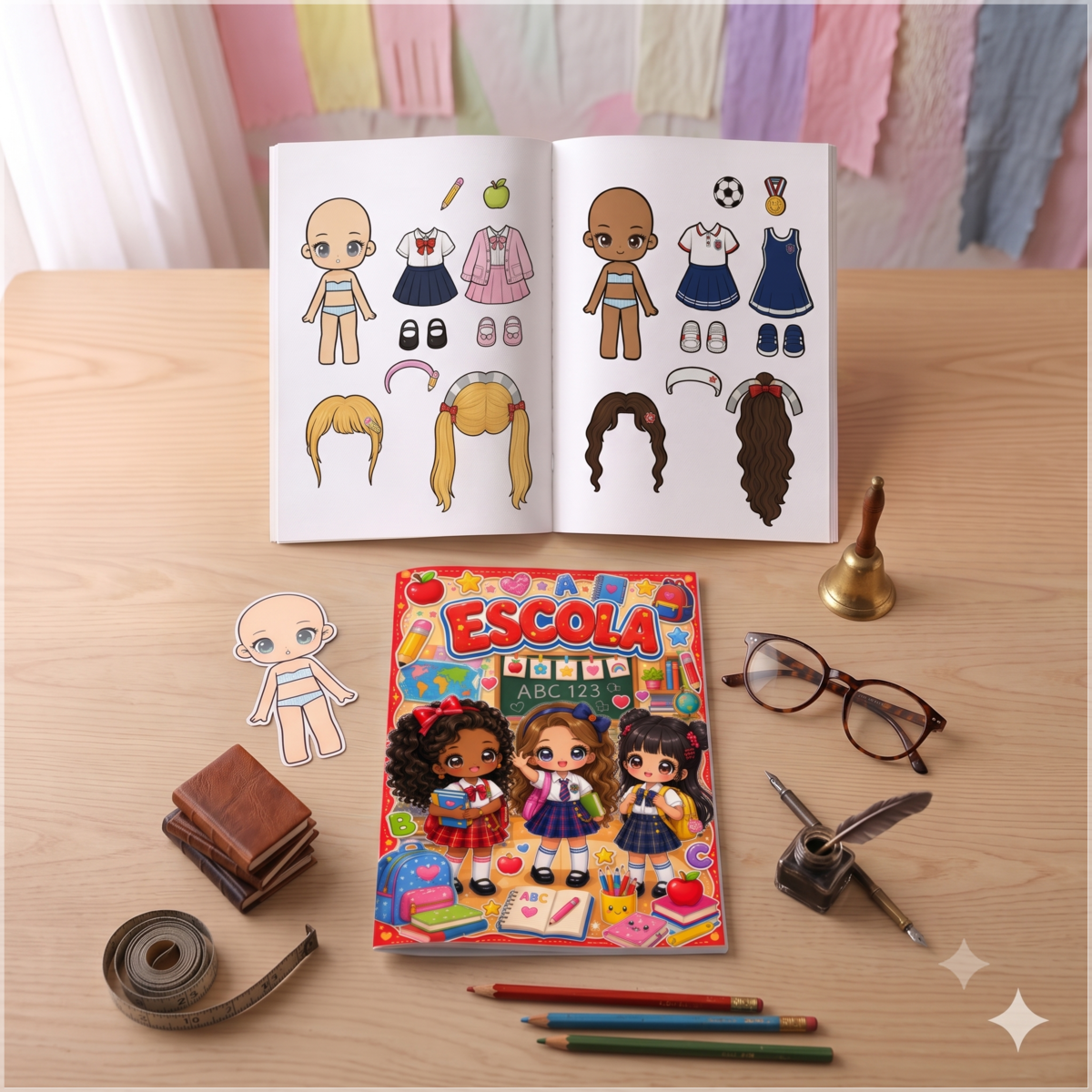 Arquivo de Corte Livro Interativo Paper Dolls Bonecas de Papel Escola Alunos Aluna 4