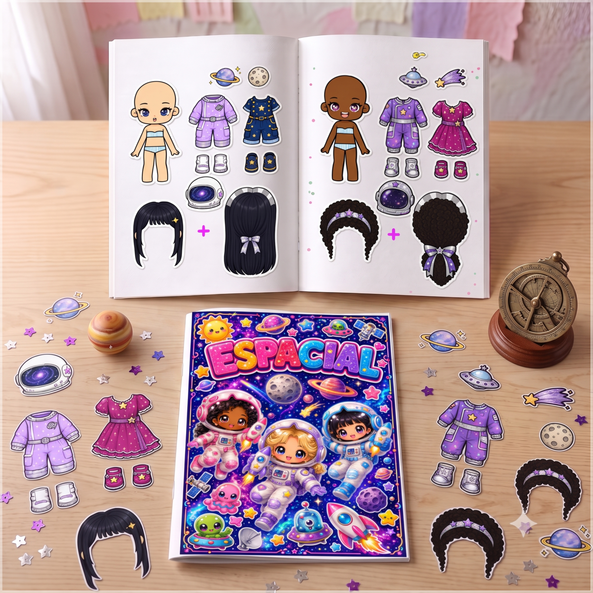 Arquivo de Corte Livro Interativo Paper Dolls Bonecas de Papel Espacial Espaço Astronauta 5