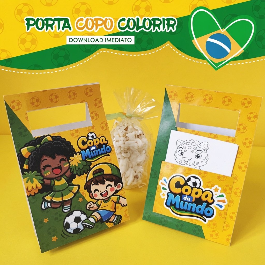 Arquivo de Corte Porta Copo Colorir Copa do Mundo