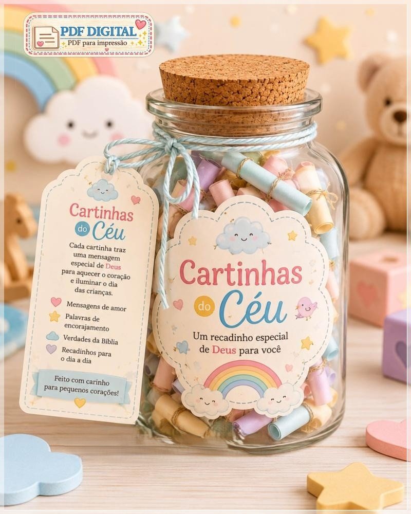 Arquivo de Corte Pote Cartinhas do Céu Para Crianças