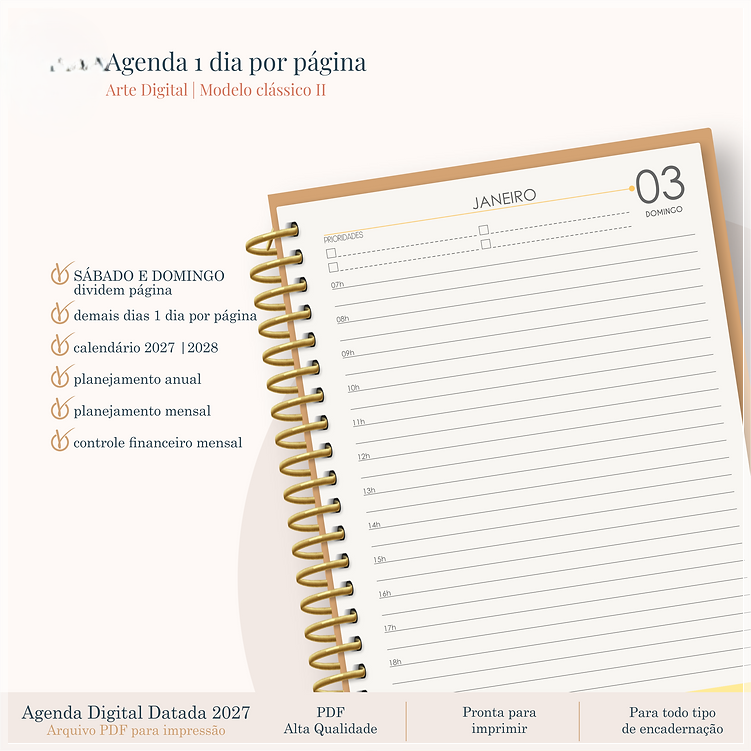 Encadernação - Agenda Clássica 2 Sab e Dom