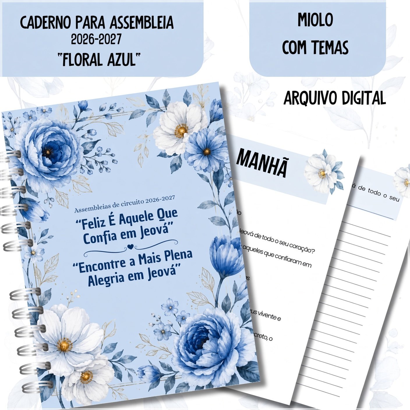 Encadernação - Assembléia de Circuito 26-27 Floral Azul Com Temas