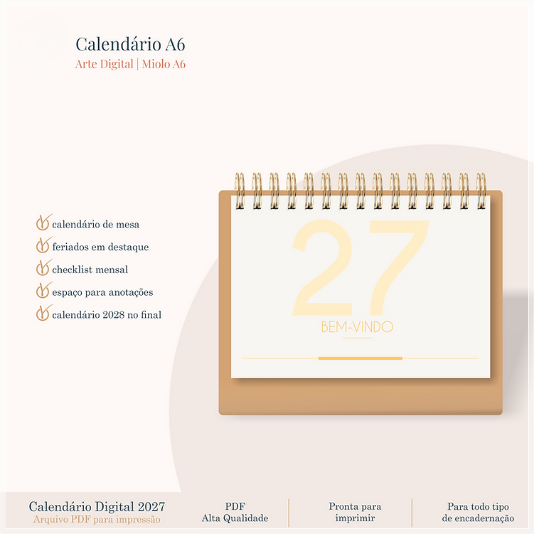 Encadernação - Calendário A6 Horizontal