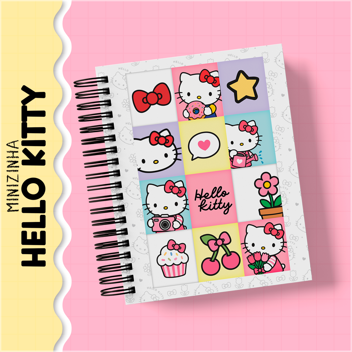 Encadernação - Coleção Hello Kitty Rosa(Caderno,Bloco A6,Bloco95x95,Caneca e Botton)