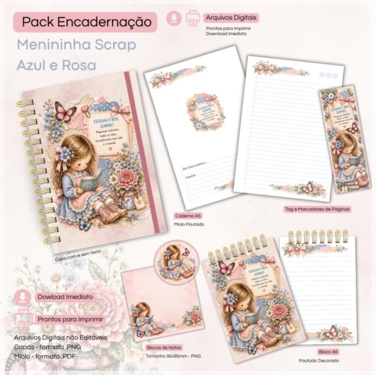 Encadernação - Coleção Menina Scrap Rosa e Azul