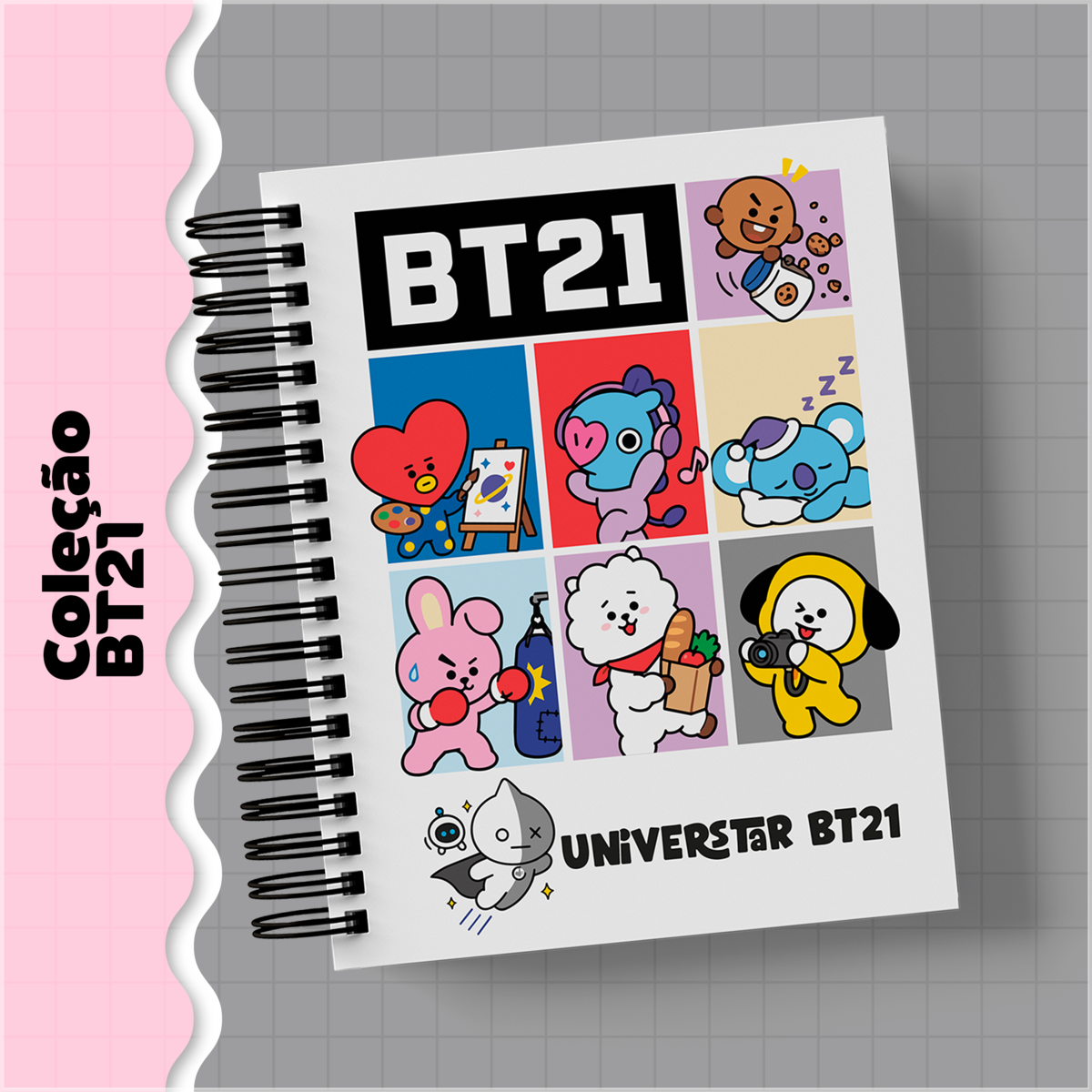 Encadernação - Coleção Minizinha BT21(Caderno,Bloco A6,Bloco95x95,Caneca e Botton)