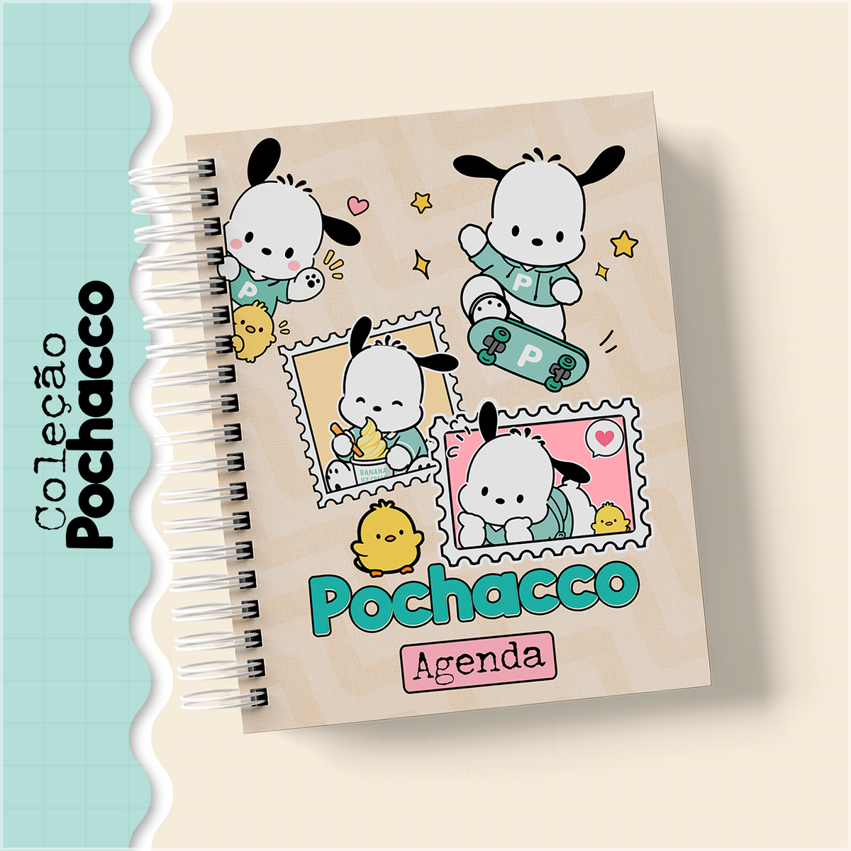 Encadernação - Coleção Pochacco 27 (Agenda , Botton , Bloco , Caderno , Planner e Mini Calendário)