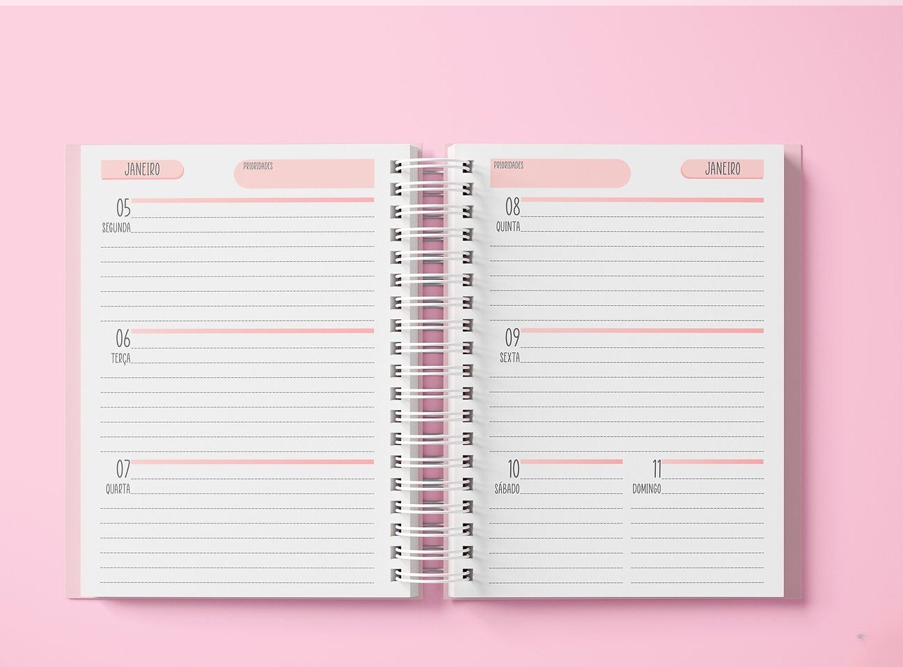 Encadernação - Miolo Rosa Agenda 2027 Visão Semanal 3Dpp