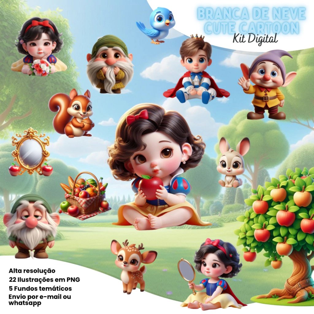 Kit Digital Branca de Neve Cute Cartoon 27