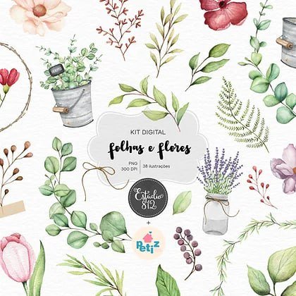 Kit Digital Folhas Flores 41