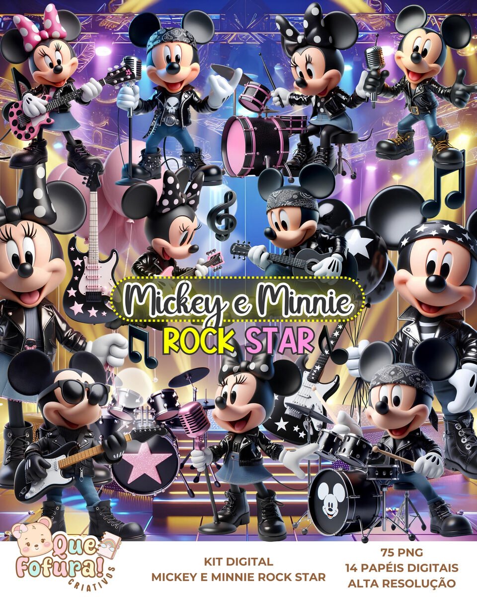 Kit Digital Mickey e Minnie Rock Star 65